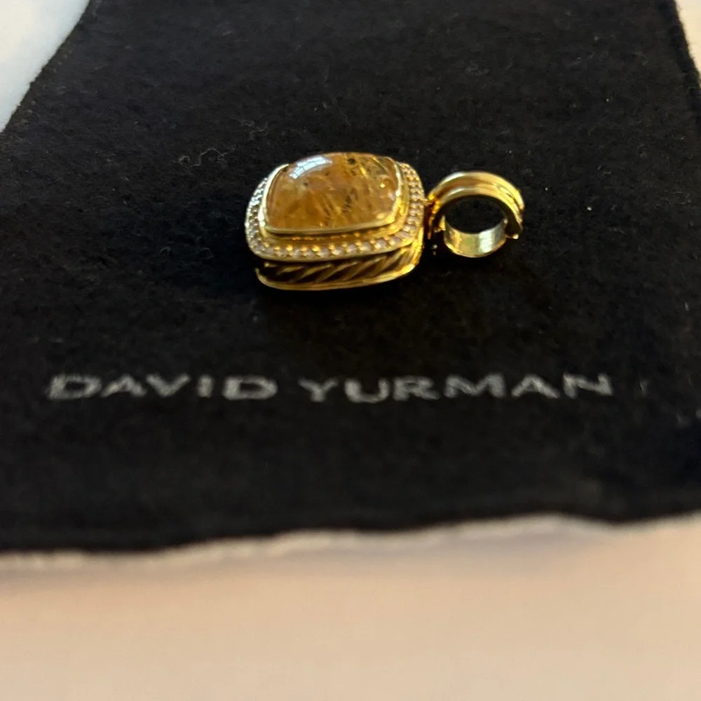 David Yurman Albion 18K Yellow Gold & Diamond Rutilated Quartz Enhancer Pendant. - Picture 4 of 9